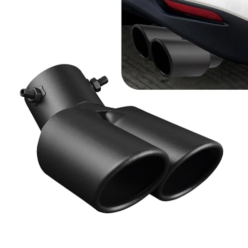Dual Exhaust Tips, Stainless Steel Car Muffler Exhausts with Bolt, 2.48" Double Outlet Bending Auto Tail Pipe Muffler Tip, Universal Car Exhaust Pipe Modification Accessories (Black)