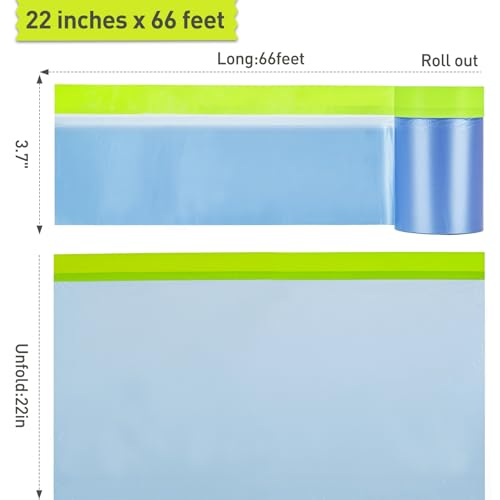 Tangibay Pre-Taped Masking Film for Painting - 22" x 66' Painters Plastic Sheeting with Automotive Paint Tape and Drape for Covering Cars, Walls, Windows and Furniture Protection (3 Rolls) - size: 3 Rolls: 22"