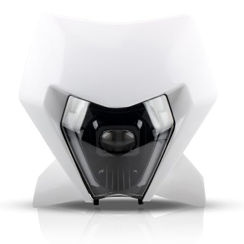 Dirt Bike LED Headlight,Motorcycle Elliptical Headlamp Supermoto Fairing For TC FE TE EXC XCW SXF SX 125 250 300 350 450 500 530 SMC R 690 2024 White - color: White