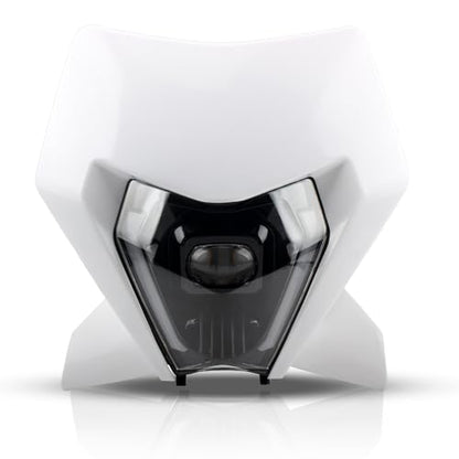 Dirt Bike LED Headlight,Motorcycle Elliptical Headlamp Supermoto Fairing For TC FE TE EXC XCW SXF SX 125 250 300 350 450 500 530 SMC R 690 2024 White - color: White