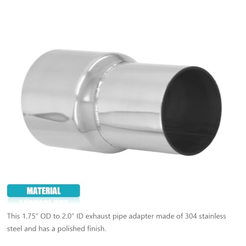 Universal 1.75'' OD to 2'' ID Exhaust Pipe Adapter Connector Reducer 304 Stainless Steel 1.75 Inch to 2.0 Inch 1 3/4” OD to 2” ID kit - size: 1.75" OD to 2" ID