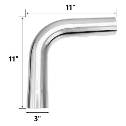 A-KARCK Exhaust 90 Degree Tube 3" OD, 304 Stainless Steel Exhaust Pipe Mandrel Bend, Custom Your Own Exhaust System - size: 3.0", style: 90 Degree
