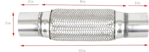 2" X 8" /12" Universal Stainless Steel Exhaust Flex Pipe， Double Braid Exhaust Flex Tube For Heavy Duty and Cars - size: 2”X8"/12"