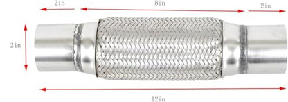 2" X 8" /12" Universal Stainless Steel Exhaust Flex Pipe， Double Braid Exhaust Flex Tube For Heavy Duty and Cars - size: 2”X8"/12"