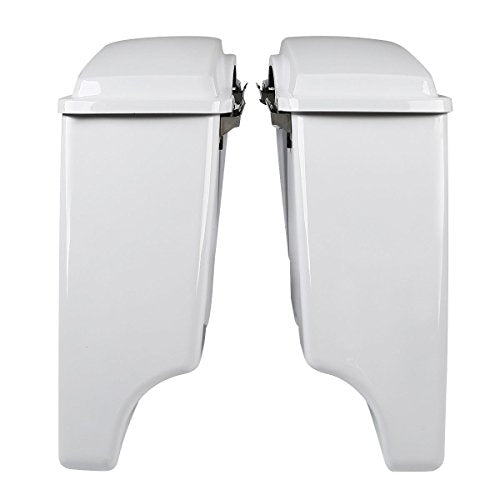 TCMT 5" Extended Saddlebag Trunk W/Lids White Fit For Harley Touring Models CVO Road Glide Road King Street Glide Electra Glide Ultra Classic 1994-2013 - color: White Chrome Latches