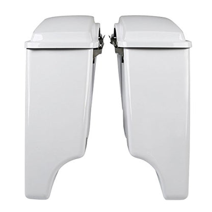 TCMT 5" Extended Saddlebag Trunk W/Lids White Fit For Harley Touring Models CVO Road Glide Road King Street Glide Electra Glide Ultra Classic 1994-2013 - color: White Chrome Latches