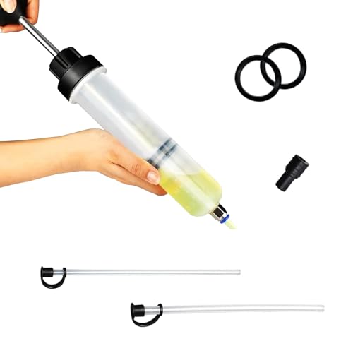 200CC Automotive Fluid Extractor Pump, Manual Car Oil Change Syringe with 2 Suction Tubes, Multi-Purpose Brake Fluid Evacuator Manual Suction Pump, Universal for Cars SUVs Trucks (White)