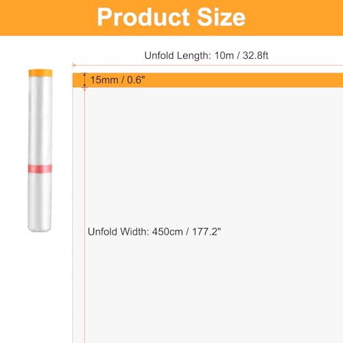 HARFINGTON 3Roll Pre-Taped Masking Film 177.2"x32.8ft for Painting Covering - size: 177.2"x32.8ft