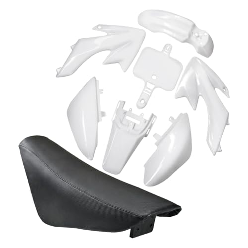 CRF50 Plastics Kit Pit Bike Parts Fairings Fenders + Black Seat for CRF 50 XR 50 XR50 SSR 110 SSR 125 Taotao DB14 Coolster 125cc Dirt Pit Bikes (White) - color: White