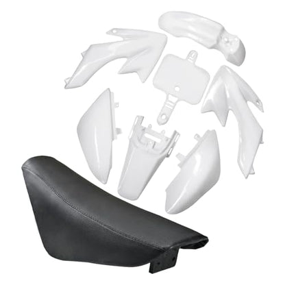 CRF50 Plastics Kit Pit Bike Parts Fairings Fenders + Black Seat for CRF 50 XR 50 XR50 SSR 110 SSR 125 Taotao DB14 Coolster 125cc Dirt Pit Bikes (White) - color: White