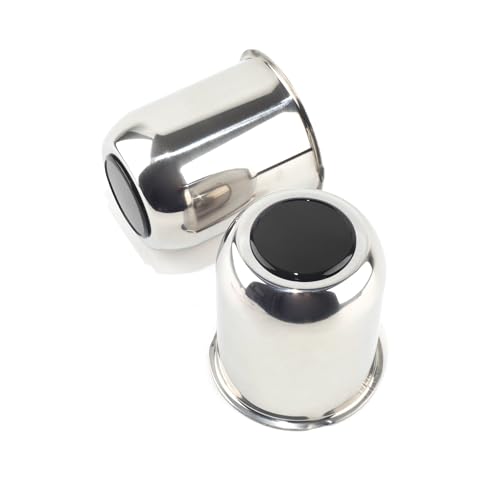 2Pcs 3.74" Stainless Trailer Wheel Center Caps, 4.33" H Chrome - color: Chrome+Gloss Black Top Cover, size: 3.74" Hub 4.33"H