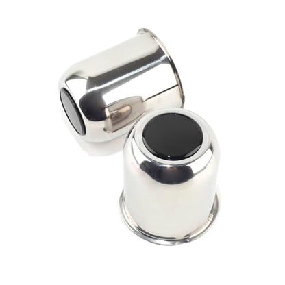 2Pcs 3.74" Stainless Trailer Wheel Center Caps, 4.33" H Chrome - color: Chrome+Gloss Black Top Cover, size: 3.74" Hub 4.33"H