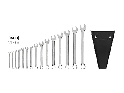 TEKTON Combination Wrench Set, 15-Piece | WCB92106 - size: 15-pc. (1/4-1 in.), style: Rack