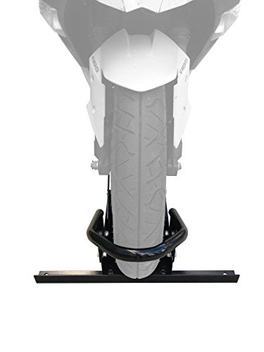 MaxxHaul Motorcycle Wheel Chock - Pivoting Self-Locking Cradle - Fits 14 to 21 Inch Tires - Universal Trailer and Garage Stand (80077) - color: Black