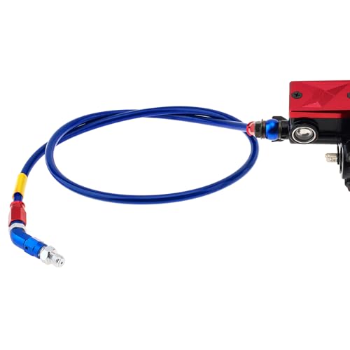 Windance 39inch/100cm 28 Degree Banjo 45 Degree Joint M10 Hydraulic Brake Oil Hose Stainless Steel Braided Brake Line for Motorcycle Scooter ATV Dirt Pit Bike (Blue, 39inch/100cm) - color: Blue