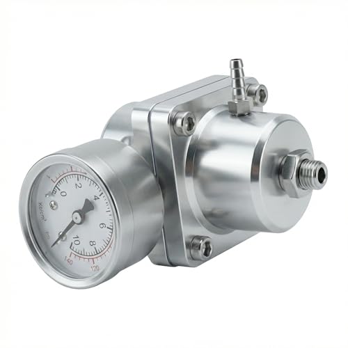 Universal Adjustable Fuel Pressure Regulator Kit 0-140 PSI Gauge Blue Aluminum FPR 11cm(4.33") Height for Gasoline Injection Performance (Silver) - color: Silver