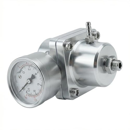 Universal Adjustable Fuel Pressure Regulator Kit 0-140 PSI Gauge Blue Aluminum FPR 11cm(4.33") Height for Gasoline Injection Performance (Silver) - color: Silver
