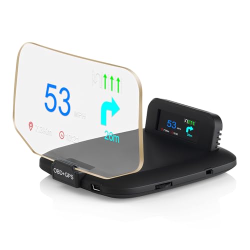 OBD2 Heads Up Display Turn Indication for 12V Car MAIMEIMI OBD2 & GPS Dual System Digital Speedometer for Car HUD MPH Projector with RPM, Water TEM, PSI, Volt, Odo, 4 Alarm for Most 2008+ Sedan Cars