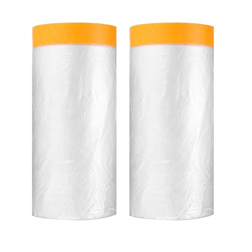 HARFINGTON 2pcs Pre-Taped Masking Film 59.1" x65ft w Plastic Sheeting,Clear - color: Clear, size: 59.1"x65ft
