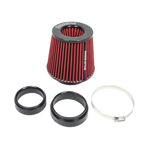 KYOSTAR Universal 3/3.5/4" (75/89/100mm) High-Flow Air Filter, Reusable Cone Cold Air Intake, High Performance, Clamp-On Car High Flow Dry Air Kit, Flange Diameter: 3/3.5/4 Inch, Height: 6.2 Inch, Red - color: 3/3.5/4" (75/89/100mm), Red