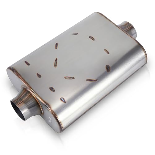 3" Center In/Out Performance Exhaust Muffler Stainless 17" Dual Chamber - size: 3" Center In/Out