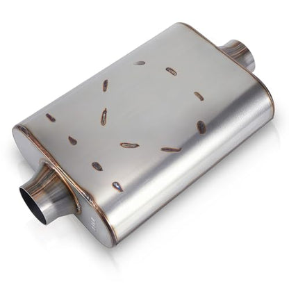 3" Center In/Out Performance Exhaust Muffler Stainless 17" Dual Chamber - size: 3" Center In/Out