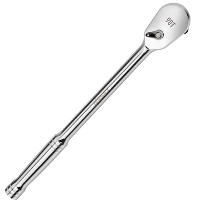 DISEN Extra Long Handle 1/2" Drive Ratchet Socket Wrench,90-Tooth Ratchet Wrench with 14" Handle and Dust Proof Teardrop Enclosed Head, Reversible, CR-V Steel Made, CR-MO Head, Gifts for Men - color: 90-t Long Drive Ratchet Set