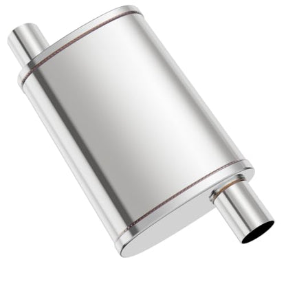 2.25 inch Universal Mufflers Single Chamber,2.25” Offset In/2.25” Offset Out,20" Overall Length Straight-Through Mild Steel Performance Muffler,Suitable for Cars and Trucks(2.25''Inlet/Outlet) - size: Offset In / Offset Out