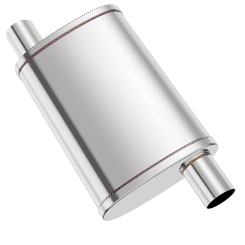 2.25 inch Universal Mufflers Single Chamber,2.25” Offset In/2.25” Offset Out,20" Overall Length Straight-Through Mild Steel Performance Muffler,Suitable for Cars and Trucks(2.25''Inlet/Outlet) - color: Offset In / Offset Out, size: 2.25''