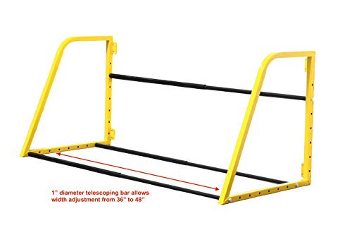 MaxxHaul 50256 Heavy‑Duty Adjustable Wall‑Mount Tire Storage Rack – Telescoping 32–48″ Width, 375 lb Capacity, Powder‑Coated Steel, 51.75″W x 28″D x 28″H – Garage/Shop - color: Yellow