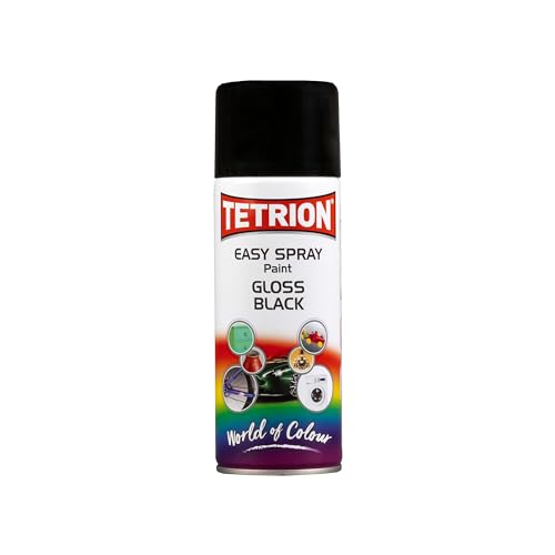 Tetrion Easy Spray Paint – Gloss Black 400ml - All-Purpose Fast Drying Acrylic Spray for Wood, Metal, Plastic, Ceramic & More, Smooth Base Coat - Indoor & Outdoor Use, 13.5 Oz - color: Black (Gloss), size: 13.5 Ounce (Pack of 1)