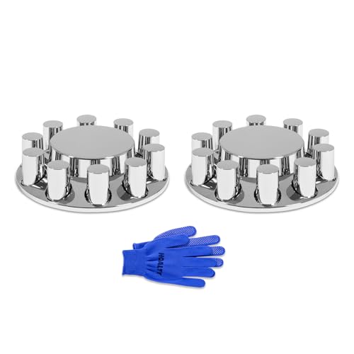 2 Front Axle Cover ABS Chrome Flat Top Kit with 33mm Thread-on Lug Nut Covers and Removable Center Caps for Semi Trucks - color: 2 Front