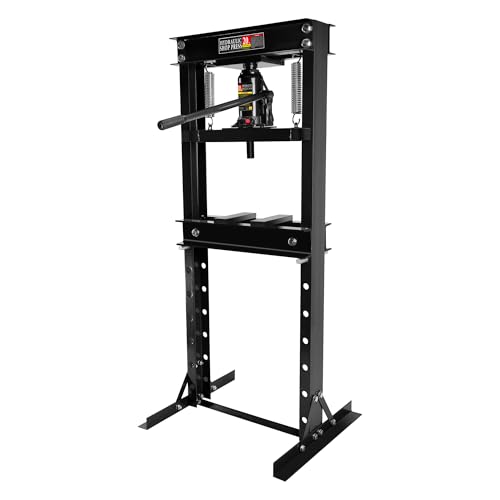 20 Ton Hydraulic Shop Press, Heavy-Duty H-Frame Bearing Press with Stamping Plates, Adjustable Worktable for Metal Bending, Straightening, Installing Bearings & U-Joints – Garage Floor Press Tool - color: Black, size: 20 Ton