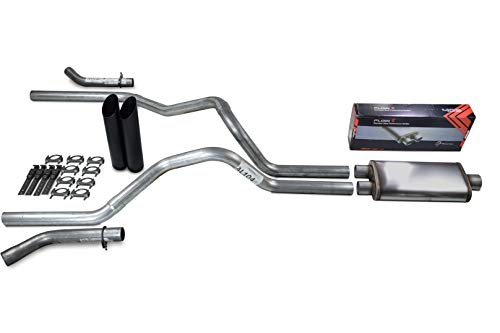 Truck Exhaust Kits - ShopLine Dual Exhaust System 2.5" Aluminized Pipe - color: Corner Exit Black Tips