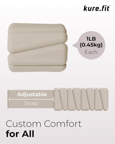 Pilates Wrist & Ankle Weights | Adjustable Weighted Bangles | 1/2/3LB Each - color: Beige, size: 1 LB