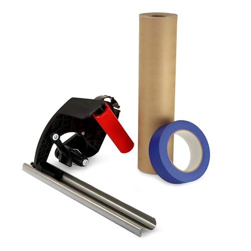 IDL Packaging All-You-Need Masking Kit - 12" x 60 Yards Brown Masking Paper (1 Roll) & 1.41" x 60 Yards Blue Tape (1 Roll) & Manual Paper/Tape Dispenser (Built-in Blade) - size: Pack of 1, style: Masking Kit 12" Blue