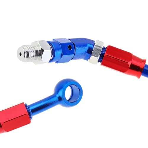 Windance 39inch/100cm 28 Degree Banjo 45 Degree Joint M10 Hydraulic Brake Oil Hose Stainless Steel Braided Brake Line for Motorcycle Scooter ATV Dirt Pit Bike (Blue, 39inch/100cm) - color: Blue