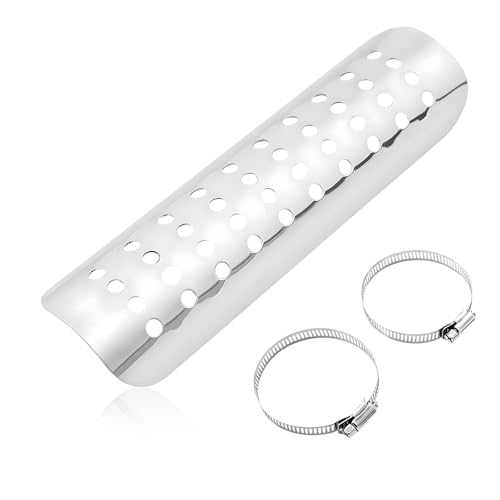 Motorcycle Heat Shield, Metal Exhaust Pipe Heat Insulation Cover with 2 Stainless Steel Clamps, Muffler Pipe Protector Heat-Shield Baffle Cover with Ventilation Hole (Silver) - color: Silver