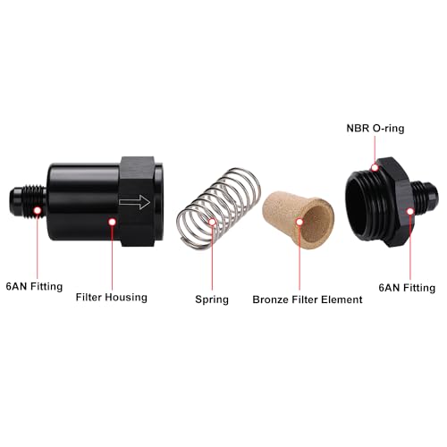 6AN Billet Inline Fuel Filter 30 Micron Aluminum Black - size: 6AN