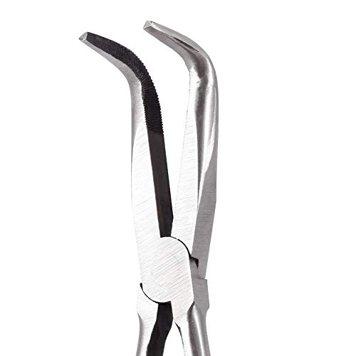 SPEEDWOX Long Reach Needle Nose Pliers 90 Degree 11 Inches Bent Long Nose Pliers Serrated Jaws - style: 90°