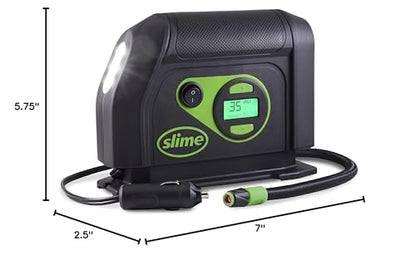 Slime 40088 Tire Inflator, Portable Car Air Compressor, Inflate Right automatic shut off, with Digital 99 psi Display, Long Hose and LED Light, 12V, 6 min inflation - style: Digital Tire Inflator