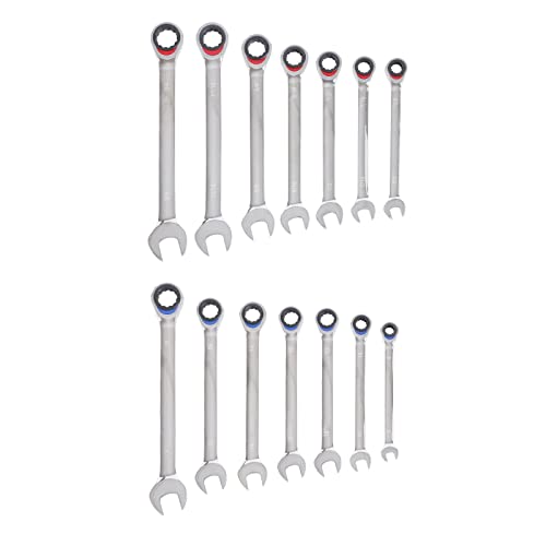 22-Piece Flex Head Ratchet Wrench Set, SAE & Metric Ratcheting Combination Wrenches, 72-Tooth Reversible Mechanism, Chrome Vanadium Steel with Organizer for Auto Repair