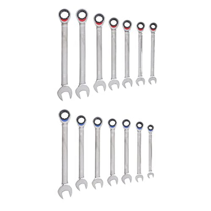 22-Piece Flex Head Ratchet Wrench Set, SAE & Metric Ratcheting Combination Wrenches, 72-Tooth Reversible Mechanism, Chrome Vanadium Steel with Organizer for Auto Repair