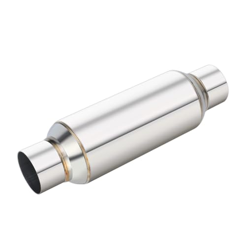 LCGP 2.5" Inlet Universal Resonator, 2.5" Outlet 13.77" Overall Length Stainless Steel High Performance Muffler, Polished, Pass-Thru Design - color: Silver, size: 2.5" Inlet 14" Long