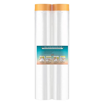 LLPT Pre-Taped Masking Film, 157.5" Unfolded x 66Ft, 0.27 Mil, 2 Pack - size: 157.5 Inch x 66 Ft