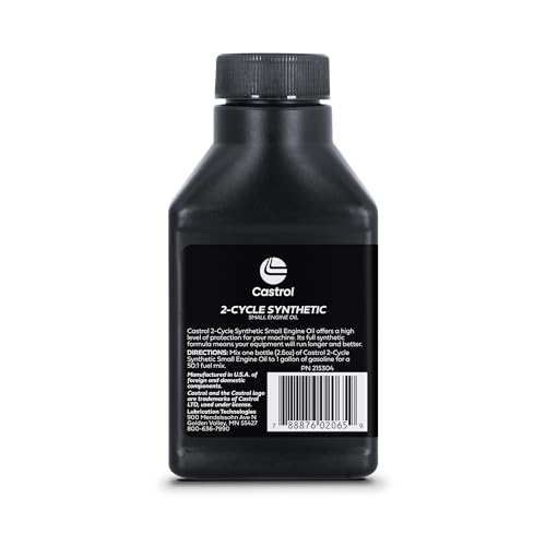 Castrol 2 Cycle Full Synthetic Oil - Small Engine Formula - 50:1 Mix Ratio - Includes Fuel Stabilizer (Pack of 24 (2.6fl oz bottles)) - size: Pack of 24 (2.6fl oz bottles)
