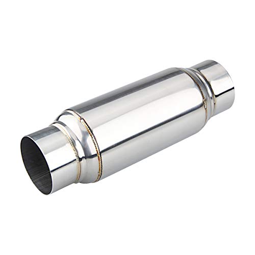 LCGP 3" Inlet Universal Resonator, 3" Outlet 12" Overall Length Stainless Steel Performance Muffler, Polished, Straight Through Design, Deep Tone - color: Silver, size: 3" Inlet 12" Overall Length