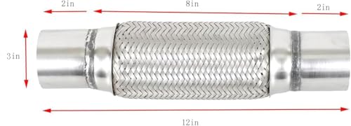 3" X 8" /12" Universal Stainless Steel Exhaust Flex Pipe， Double Braid Exhaust Flex Tube For Heavy Duty and Cars - size: 3”X8"/12"