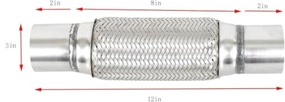 3" X 8" /12" Universal Stainless Steel Exhaust Flex Pipe， Double Braid Exhaust Flex Tube For Heavy Duty and Cars - size: 3”X8"/12"