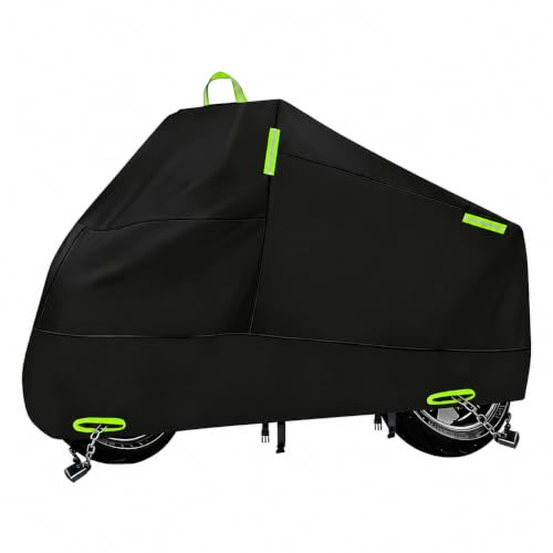 Motorcycle Cover Waterproof Outdoor Storage with Lock-Holes, Zipper Storage Bag & Night Reflective Design, All Season Protection Powersports Vehicle Covers Fits up to 86.5" Motorcycles - size: Fits up to 86.5""